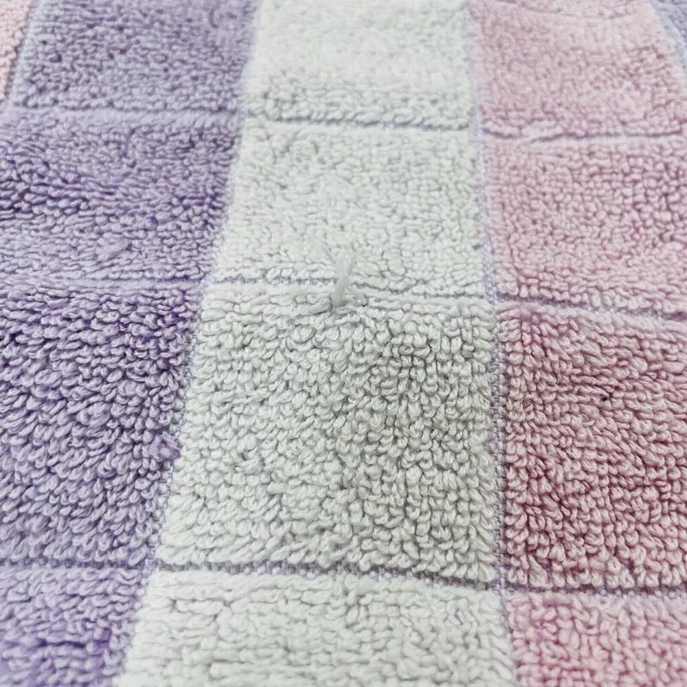Vintage 1960s St Michael Purple Pink White Cotton Bath Towel 50 x 26 Stripes MCM